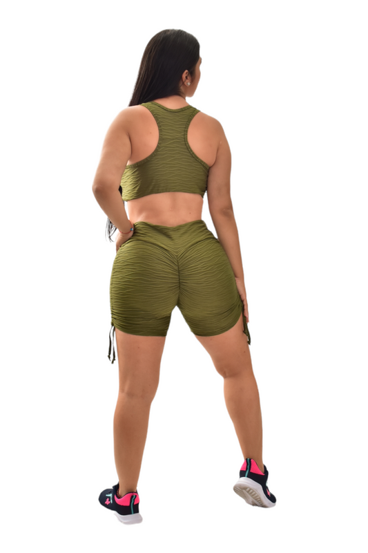SHORT PUSH UP TIRAS SET 2 PIEZAS TEXTURIZADO VERDE MILITAR oversilvercolombia