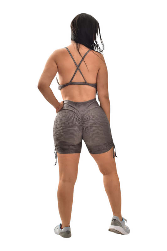 SHORT PUSH UP TIRAS SET 2 PIEZAS TEXTURIZADO GRIS OSCURO oversilvercolombia