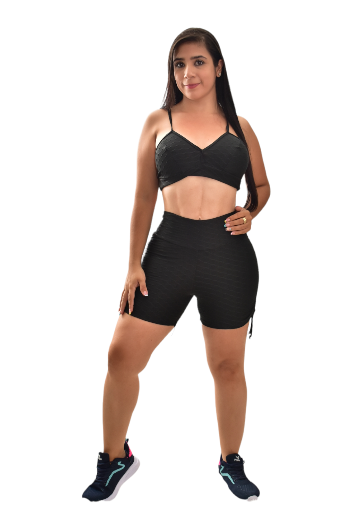 SHORT PUSH UP TIRAS SET 2 PIEZAS TEXTURIZADO NEGRO oversilvercolombia