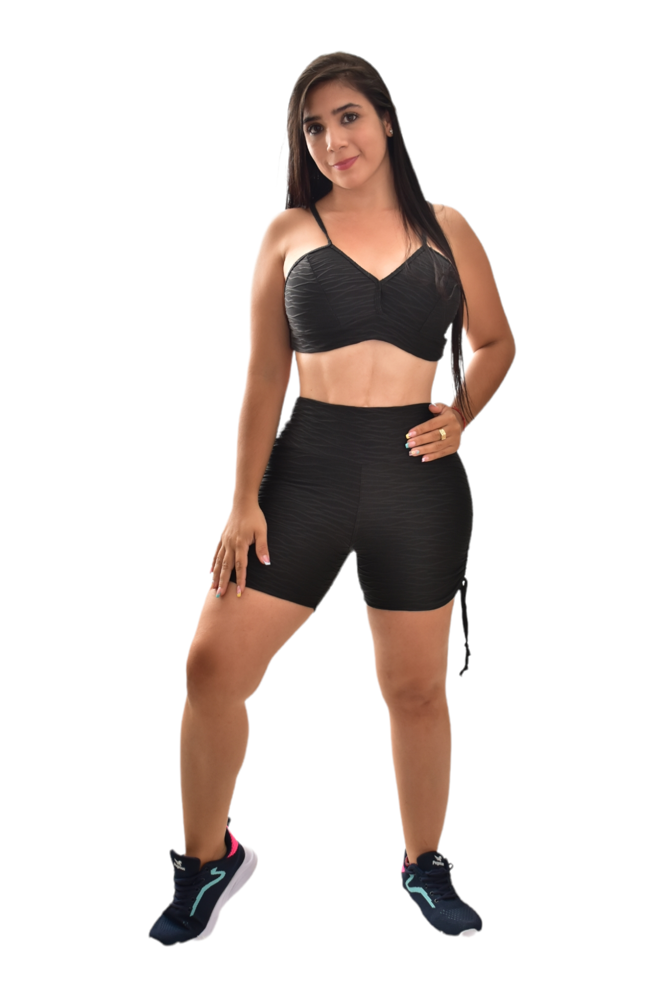 SHORT PUSH UP TIRAS SET 2 PIEZAS TEXTURIZADO NEGRO oversilvercolombia