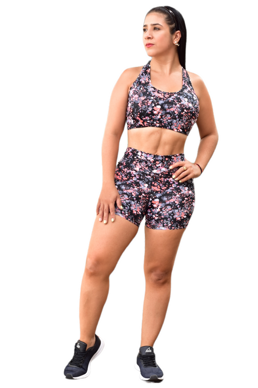 SHORT SET 2 PIEZAS SPORTGYM MANCHAS NARANJA NEON